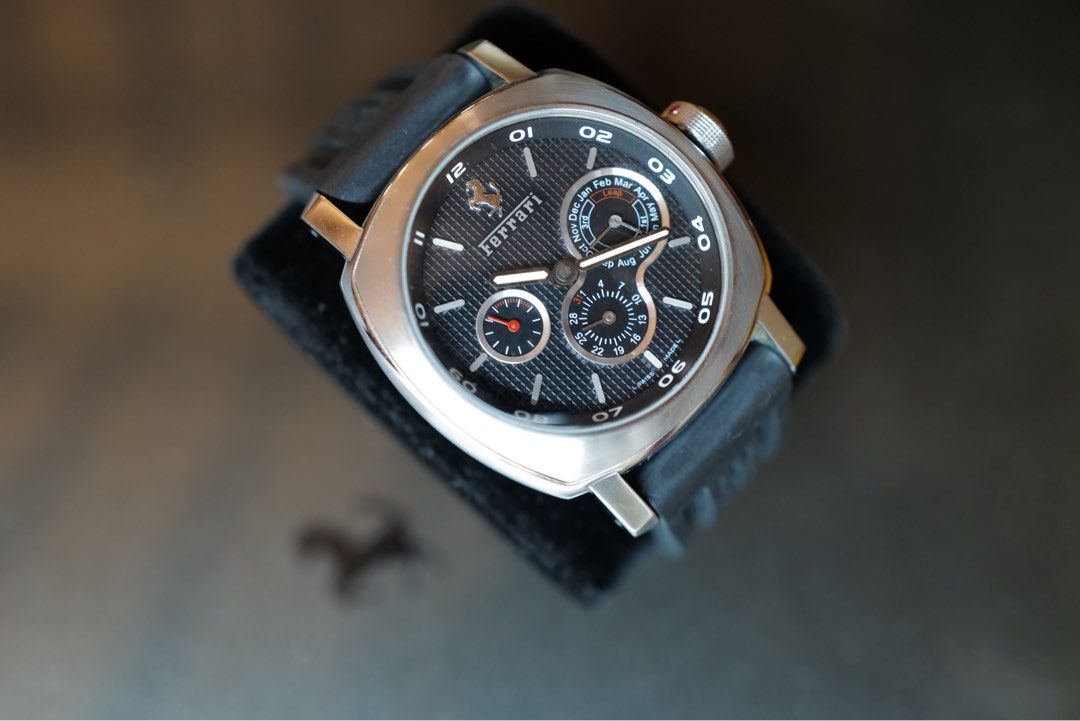 Panerai X Ferrari Perpetual Calendar Limited Edition Steel FER00015 (Category: Watches) located in Singapore. Submitted by watch.estate (Listing ID 1403347633, Image 1). Description: *Rare Perpetual Calendar Panerai Limited 247pcs* Condition 9+/10 Excellent condition with brand new black Ferrari rubber strap. - Early perpetual calendar complication - Rare Ferrari collaboration - Year 2010 - Special cushion case developed just for Ferrari - Limite