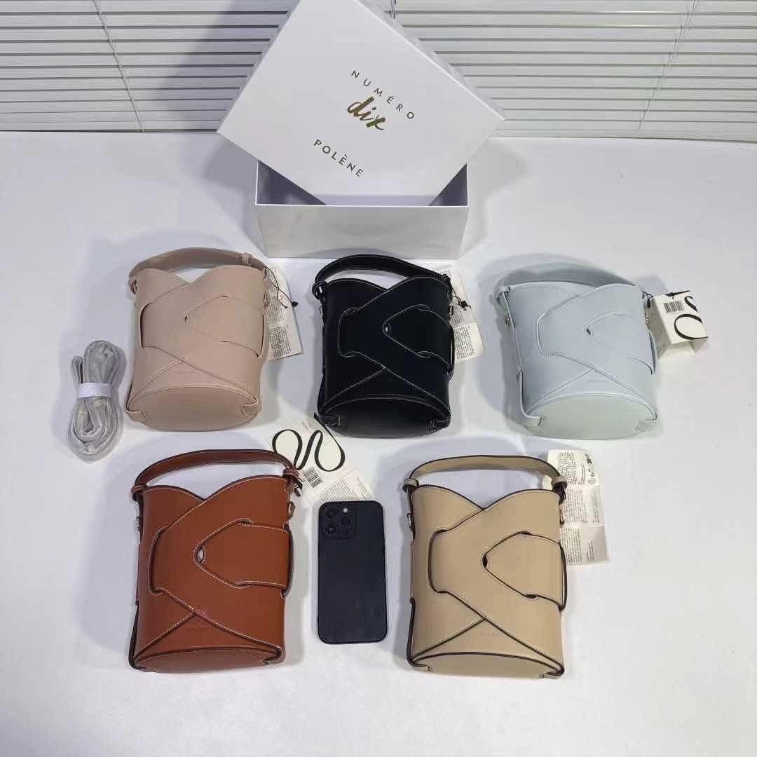 Polène Numero Dix Bucket Bag (Category: Luxury Bags & Wallets) located in Manila. Submitted by chichays_closet (Listing ID 1403416347, Image 1). Description: - Polène Numero Dix bucket bag - Available Colors: Tan, Black, Light Blue, Beige - Includes original box and tags - Unique bucket bag design - Top handle and detachable shoulder strap - Structured shape.