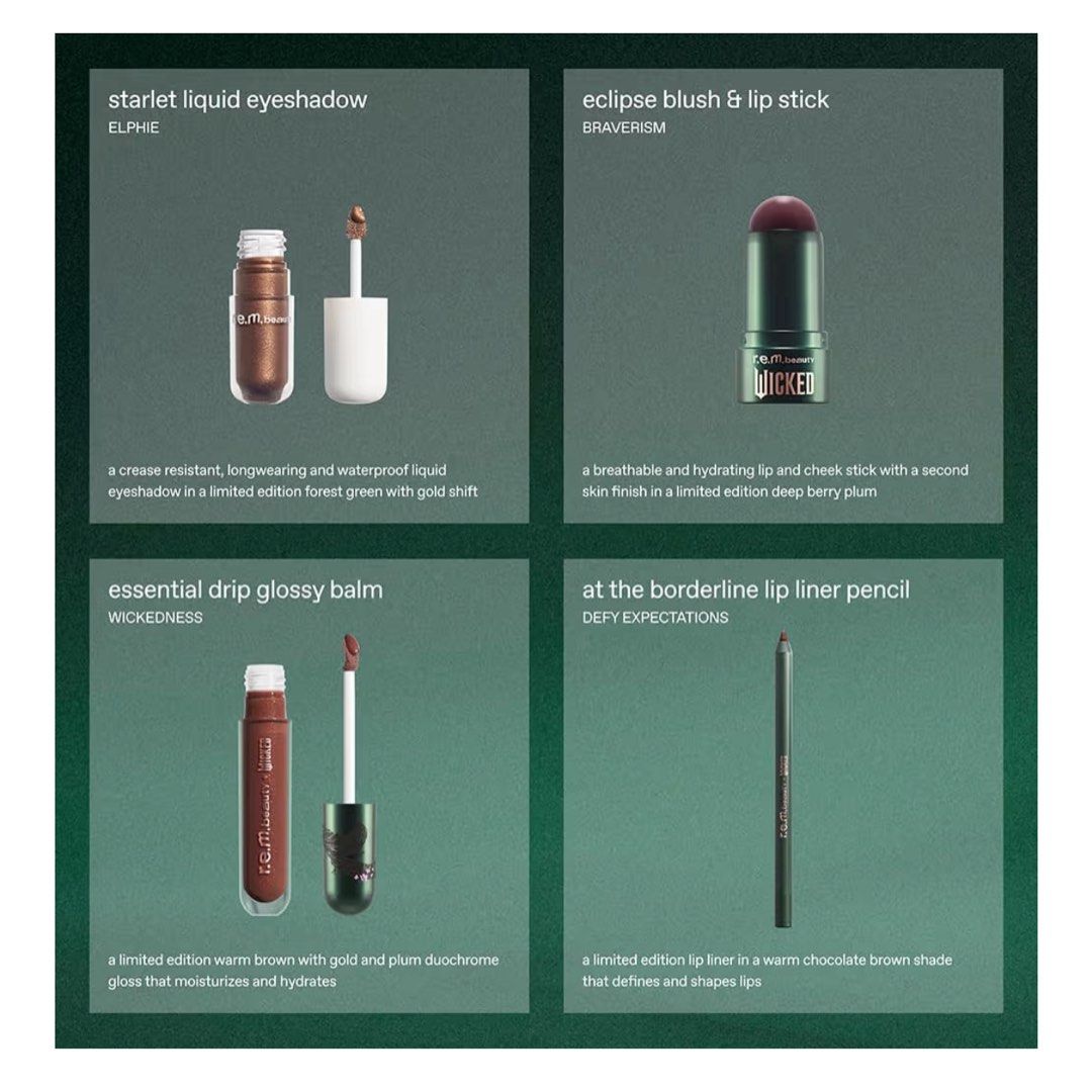 r.e.m. beauty Wicked: For Good | Makeup Set Elphaba (Category: Makeup) located in Quezon City. Submitted by twowayph (Listing ID 1403347453, Image 2). Description: PRE ORDER 2-3 weeks ETA.