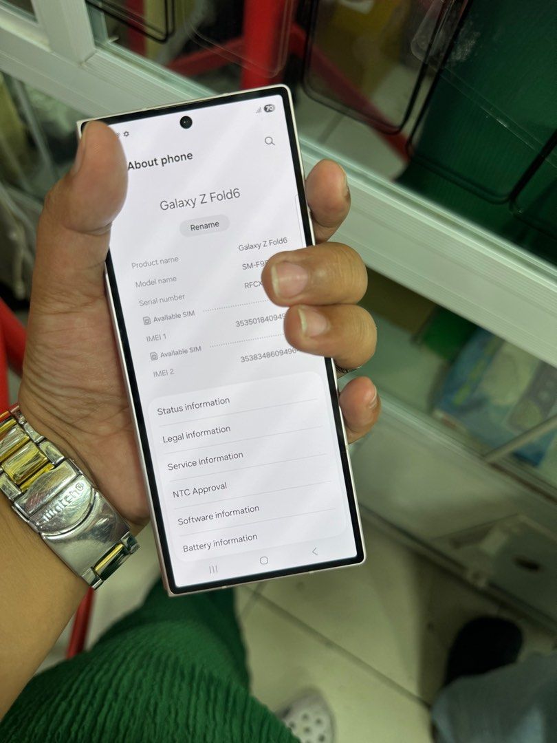 SAMSUNG GALAXY Z FOLD 6 12/512 (Category: Samsung) located in San Juan City. Submitted by wainefreygadgetshop (Listing ID 1403357694, Image 2). Description: SAMSUNG GALAXY Z FOLD 6 12/512gb (Please search nyo nalang full specs) ALL GOODS AT WORKING NO REPAIR HISTORY NO HIDDEN ISSUE GAMING PHONE CAMERA SOBRANG LINAW ,Pede sa maarte bawal sa nag-iinarte check to sawa bago bayaran. NO SCRATCHES Inclusion replacement charger For fast transaction call