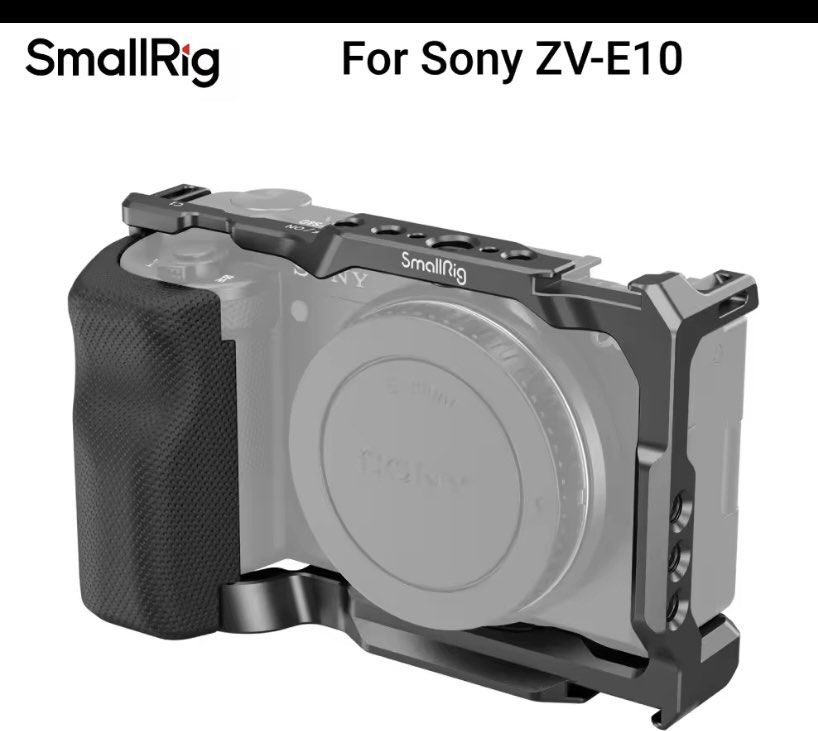 SmallRig Camera Cage for Sony ZV-E10 (Category: Cameras) located in Mandaluyong City. Submitted by svayne.18 (Listing ID 1403397420, Image 1). Description: - Specifically designed for Sony ZV-E10. - Integrated grip for improved handling. - Multiple mounting points for accessories. - Made of durable metal for camera protection. - Includes a 2-year warranty..