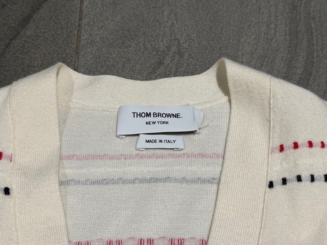 Thom Browne Striped Cardigan Wool White (Category: Luxury Apparel) located in San Juan City. Submitted by oliveoilandbalsamic (Listing ID 1403321752, Image 2). Description: .
