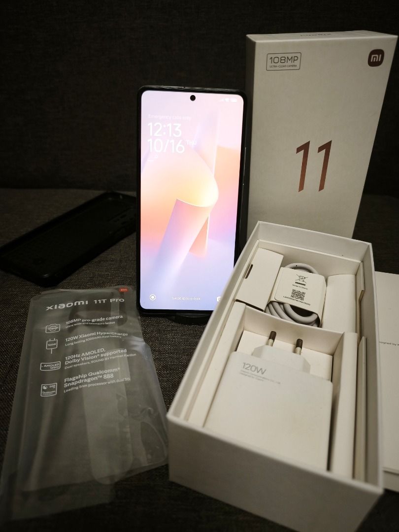 XIAOMI 11T PRO - CELESTIAL BLUE - 12/256 (Category: Xiaomi) located in Caloocan City. Submitted by gentleearth-8863 (Listing ID 1403300554, Image 1). Description: Pasay – Meet up Complete with original Box and Charger Processor Qualcomm Snapdragon™ 888 12GB+4GB / 256GB Charging (20 Minutes Full Charge) 120W Xiaomi Hypercharge 5,000mAh (typ)** In-box 120W charger Audio Dedicated dual speakers SOUND BY Harman Kardon Dolby Atmos .