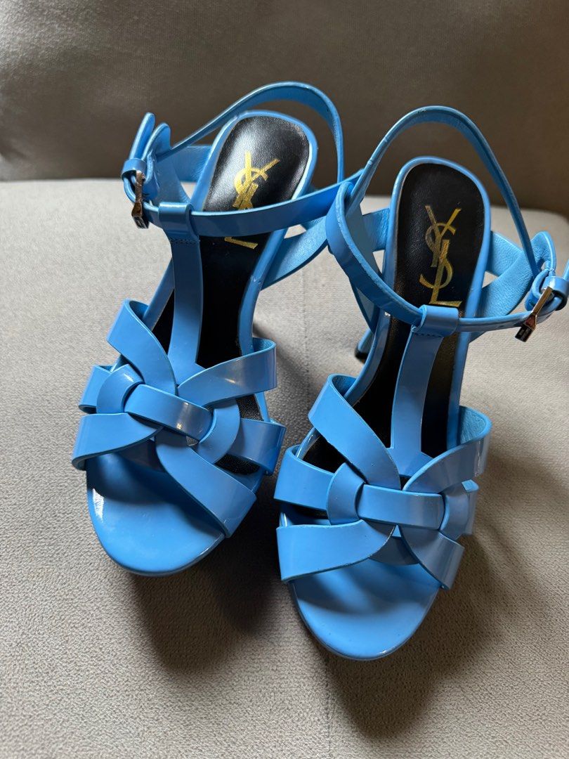 YSL Tribute Platform Sandals Blue Patent Leather (Category: Heels) located in Manila. Submitted by ninibuys00 (Listing ID 1403377203, Image 1). Description: YSL Tribute Sandals Color - Blue Size - 35 EU Authentic Slightly negotiable RFS: Helping my sister declutter and sell her pre-loved heels. .