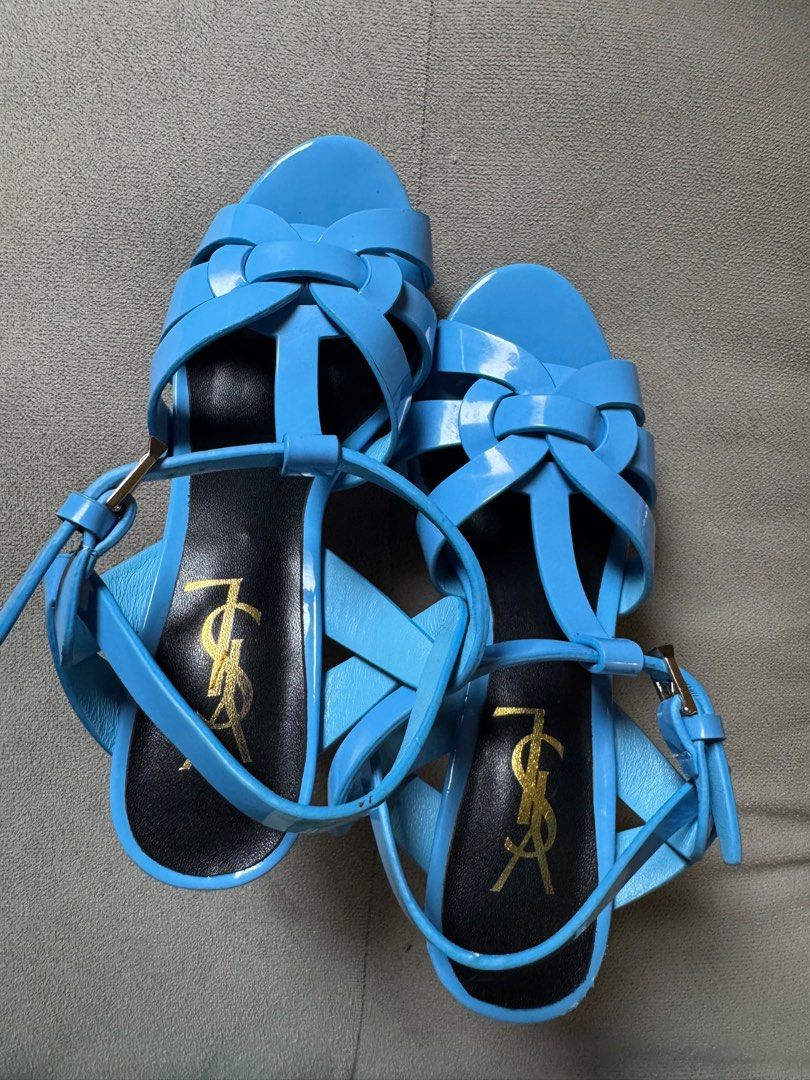 YSL Tribute Platform Sandals Blue Patent Leather (Category: Heels) located in Manila. Submitted by ninibuys00 (Listing ID 1403377203, Image 2). Description: YSL Tribute Sandals Color - Blue Size - 35 EU Authentic Slightly negotiable RFS: Helping my sister declutter and sell her pre-loved heels. .