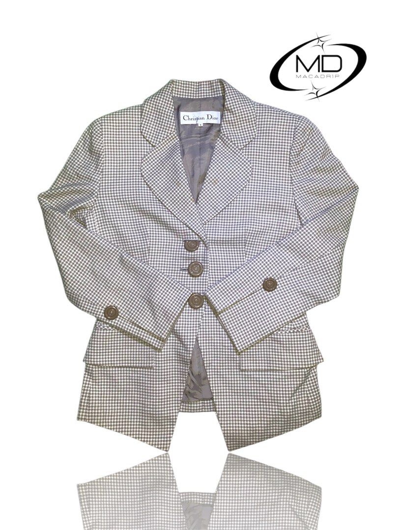Christian Dior Vintage houndstooth blazer (Category: Luxury Apparel) located in Manila. Submitted by macadr1p (Listing ID 1403580202, Image 1). Description: Dimes: 19x27 Color rate: 9.8/10 Condition: Excellent - no issues - Complete tags - Color not faded at all - Collar not faded - No sign of usage - Need basic wash only - High quality Fabrics - OVERALL💯 “One drop, one shot—claim your crown.” “MACADR1P is a curated thrift clothing shop that ble