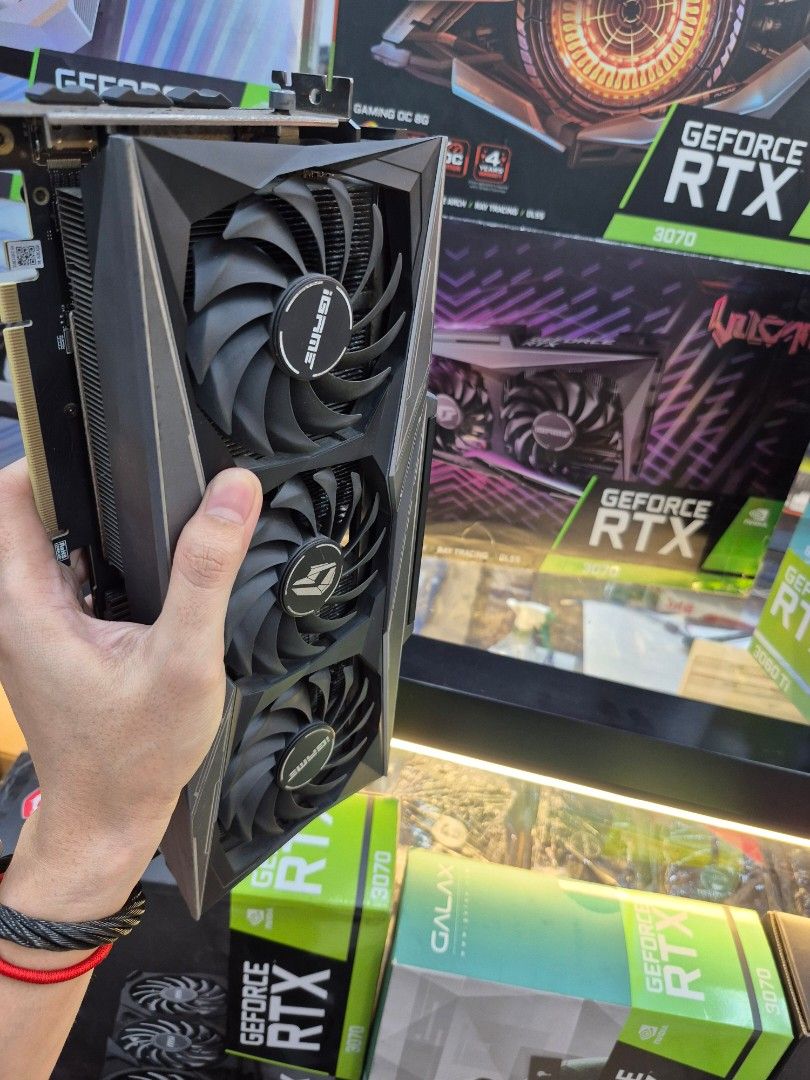 Colorful iGame VULCAN RTX 3070 (Category: Computer Parts) located in Manila. Submitted by josephmaca15740 (Listing ID 1403452511, Image 2). Description: We're selling quality used graphics cards with store warranty price is negotiable, especially if both with the full system unit (less 3000) this can be traded in with your old graphics cards testing can be done in our store in Gilmore avenue, New Manila Quezon City fb page: PCGILMORE.