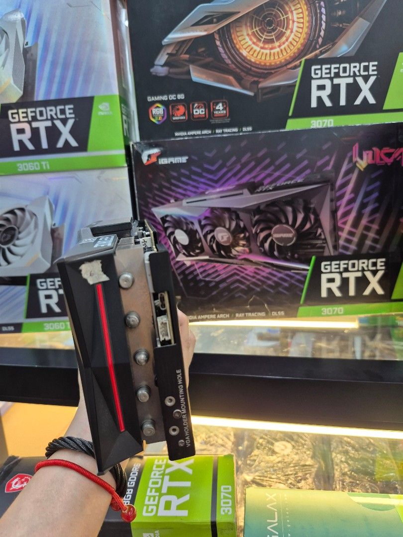 Colorful iGame VULCAN RTX 3070 (Category: Computer Parts) located in Manila. Submitted by josephmaca15740 (Listing ID 1403452511, Image 3). Description: We're selling quality used graphics cards with store warranty price is negotiable, especially if both with the full system unit (less 3000) this can be traded in with your old graphics cards testing can be done in our store in Gilmore avenue, New Manila Quezon City fb page: PCGILMORE.