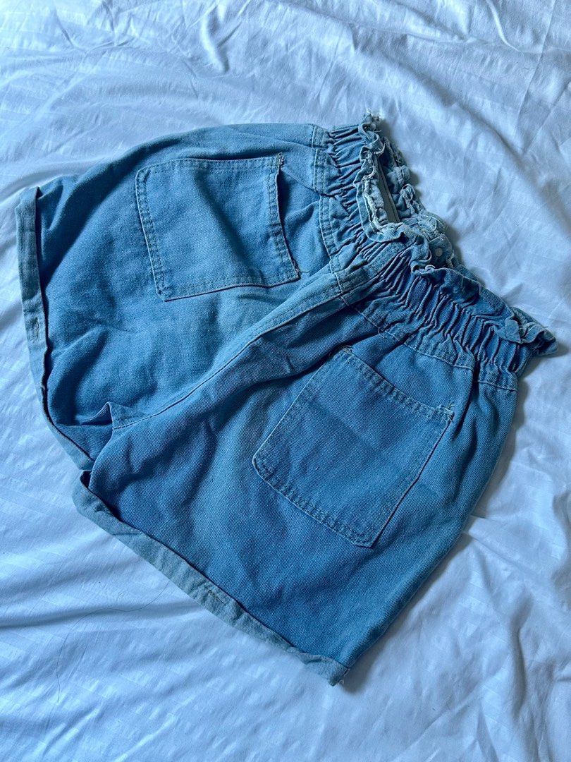Denim Shorts with Pockets (Category: Shorts) located in Taguig. Submitted by dentisimo (Listing ID 1403508018, Image 2). Description: - Light blue denim shorts - High-waisted design - Two front pockets - Button closure - Elasticated waistband - Rolled-up hem - Perfect for casual wear.