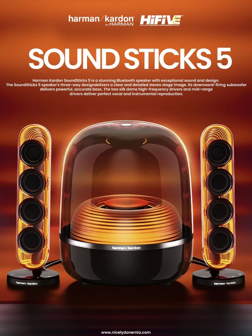 Harman Kardon Sound Sticks 5 (Category: Soundbars, Speakers & Amplifiers) located in Caloocan City. Submitted by hifivebynicelydone (Listing ID 1403502769, Image 1). Description: The Harman Kardon Sound vSticks 5 is not just another Bluetooth speaker — it’s a statement piece that fuses futuristic aesthetics with world-class acoustics. From its iconic transparent design to its mesmerizing amber glow, it turns any room into a space of pure sonic be