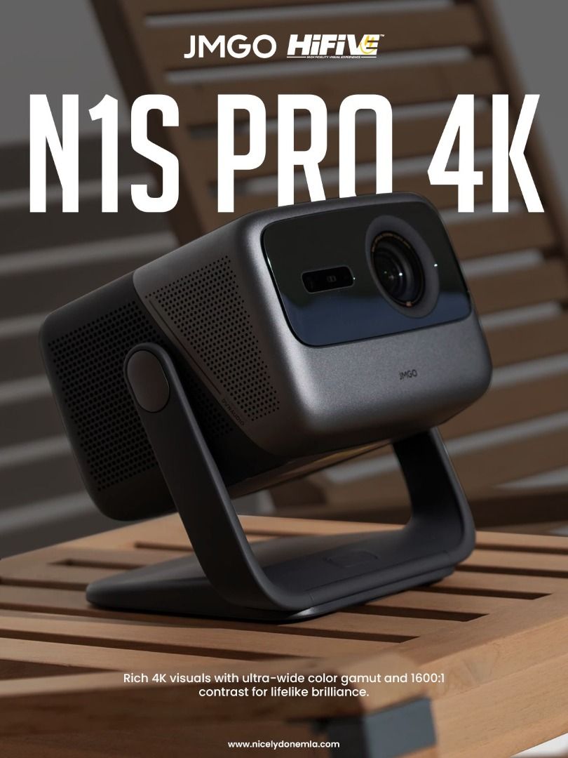 JMGO N1S Pro 4K Projector (Category: Projectors) located in Caloocan City. Submitted by hifivebynicelydone (Listing ID 1403491273, Image 1). Description: Experience stunning 4K visuals with the JMGO N1S Pro projector. Enjoy rich colors, high contrast, and an immersive home entertainment experience..