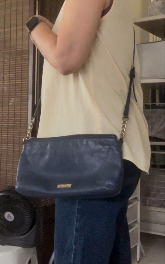 Kate Spade Navy Blue Crossbody Bag (Category: Cross-body Bags) located in Paranaque City. Submitted by HappyPisces (Listing ID 1403432275, Image 3). Description: GCAsh payment before shippjng. Minor flaws seen in fotos Zippers working flawlessly.