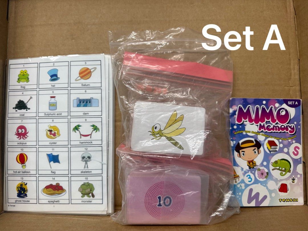 MIMO memory set (Category: Educational & Learning Toys) located in Singapore. Submitted by zaraoa (Listing ID 1403612849, Image 7). Description: Bought from Toa Payoh branch. Condition like new — cards and booklet hardly used. I mostly used my own printed copy of the word list, which is included too. $8 per set Great for Shichida-style home practice or visual memory games. .