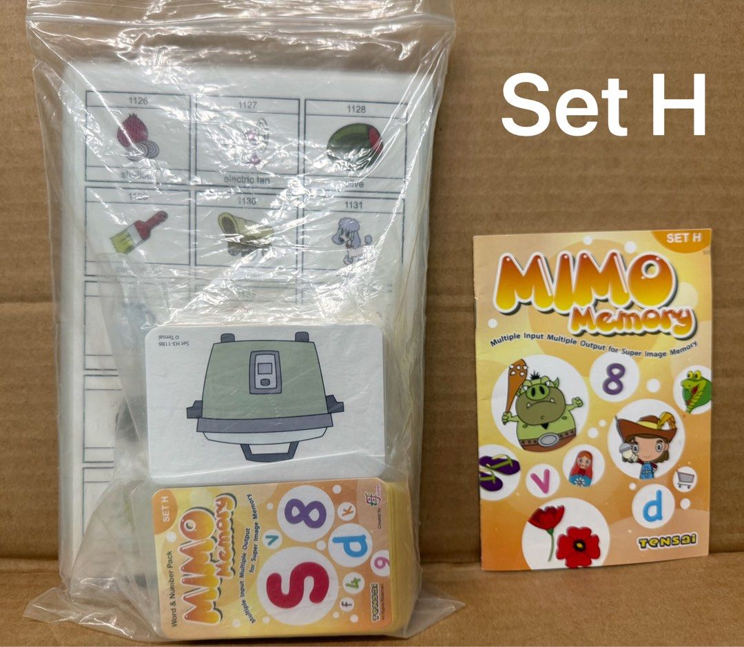 MIMO memory set (Category: Educational & Learning Toys) located in Singapore. Submitted by zaraoa (Listing ID 1403612849, Image 6). Description: Bought from Toa Payoh branch. Condition like new — cards and booklet hardly used. I mostly used my own printed copy of the word list, which is included too. $8 per set Great for Shichida-style home practice or visual memory games. .