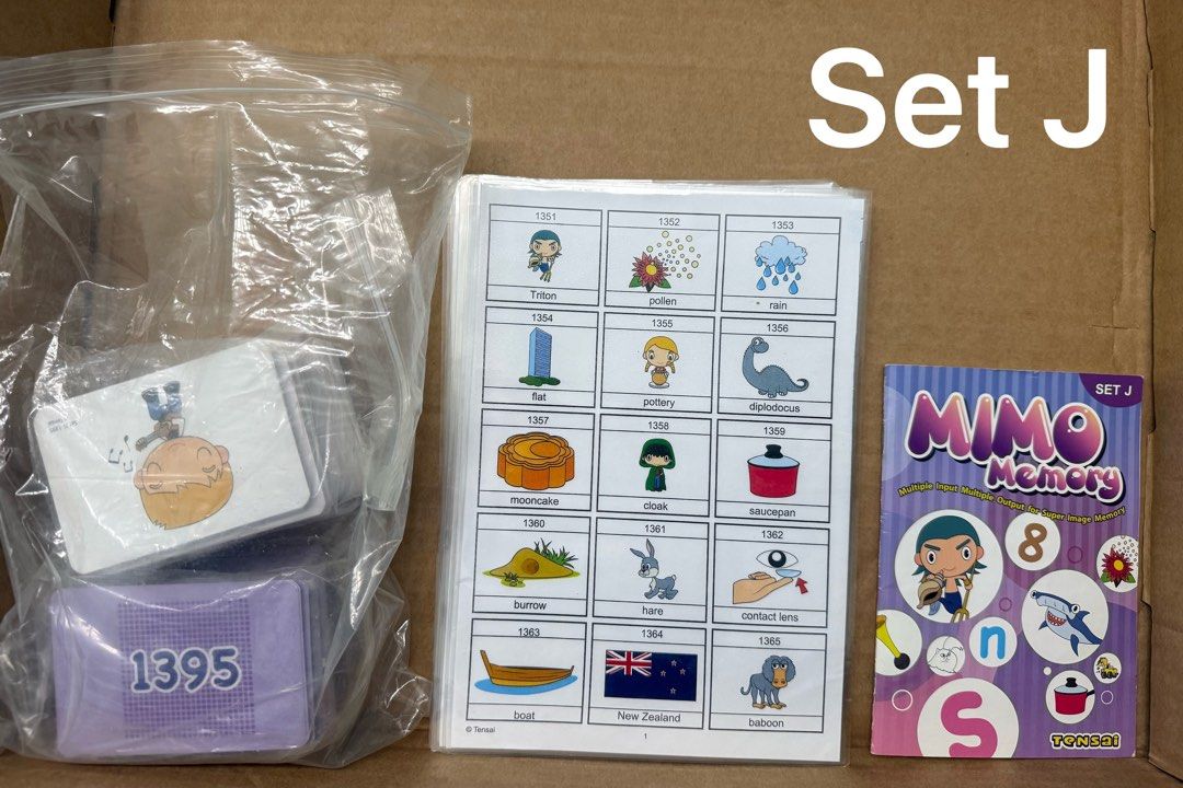 MIMO memory set (Category: Educational & Learning Toys) located in Singapore. Submitted by zaraoa (Listing ID 1403612849, Image 2). Description: Bought from Toa Payoh branch. Condition like new — cards and booklet hardly used. I mostly used my own printed copy of the word list, which is included too. $8 per set Great for Shichida-style home practice or visual memory games. .