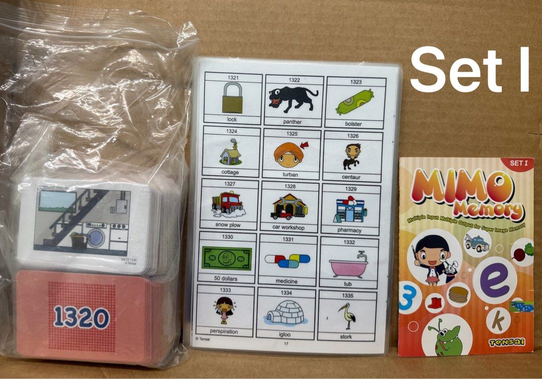 MIMO memory set (Category: Educational & Learning Toys) located in Singapore. Submitted by zaraoa (Listing ID 1403612849, Image 5). Description: Bought from Toa Payoh branch. Condition like new — cards and booklet hardly used. I mostly used my own printed copy of the word list, which is included too. $8 per set Great for Shichida-style home practice or visual memory games. .