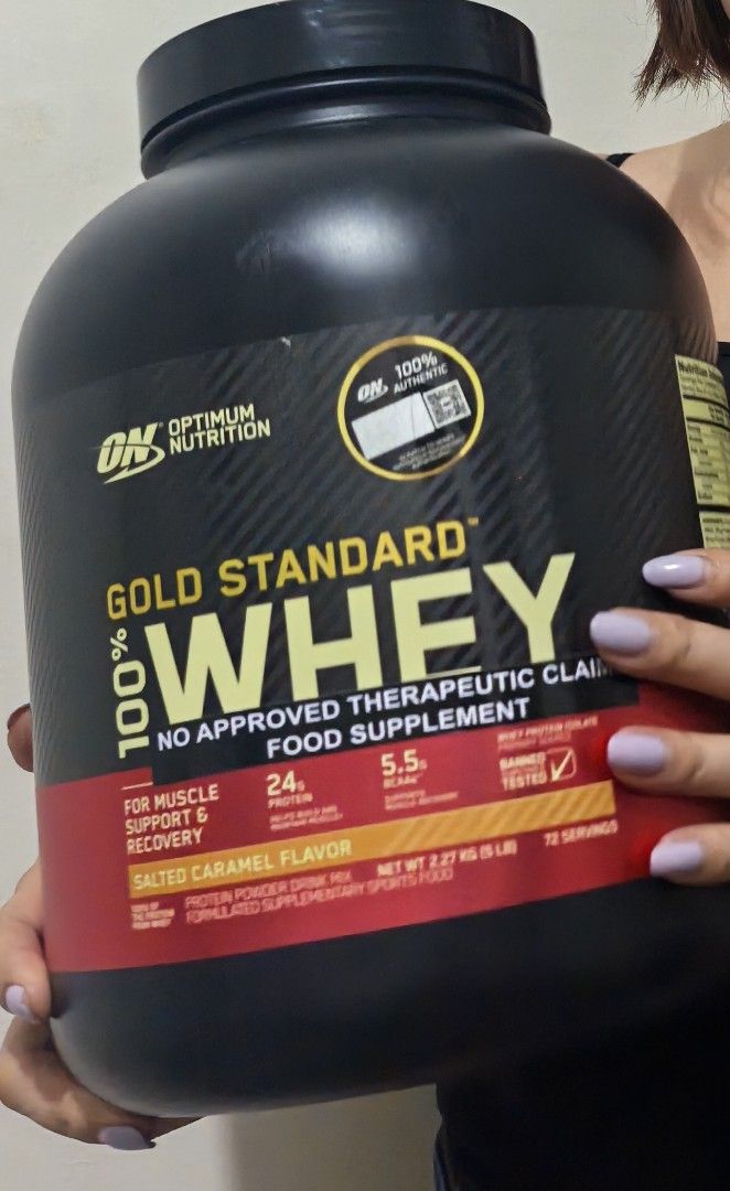 On gold Standard Whey 5lbs (Category: Sports & Fitness Nutrition) located in Manila. Submitted by silverstone-8654 (Listing ID 1403432892, Image 1). Description: Salted caramel - Sold Double choco 5lbs - Available.