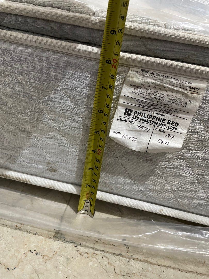 Queen Size Bed Mattress and Bed Frame (Category: Bed Frames & Mattresses) located in Paranaque City. Submitted by eiiaaa (Listing ID 1403469421, Image 3). Description: Queen Size Bed Mattress with Bed Frame 60 x 78 RFS: Moving Loc: San Antonio, Parañaque .