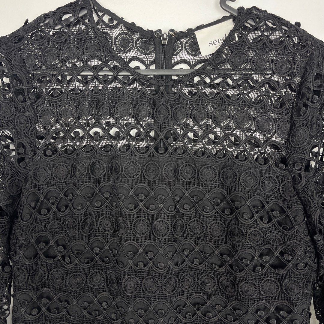 Seed Heritage Black Lace Dress Size 10 (Category: Women's Clothes) located in Melbourne. Submitted by zahrashxh (Listing ID 1403497040, Image 3). Description: Excellent condition, worn once. No signs of wear. Size 10 Midi length dress with long bell sleeves Body is lined and arms are see through Pickup from Meadow Heights. Can deliver / post at extra cost..