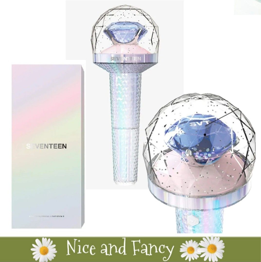 SEVENTEEN Official Light Stick Ver2 (Category: K-Wave Merchandise) located in Quezon City. Submitted by niceandfancy (Listing ID 1403496750, Image 1). Description: Product Name : Official LightStick Ver.2 Size: 95.3 x 92.5 x 246.2 Power: AAA Akaline Batteries X 3EA (Not included) Operation time: 5 Hours.