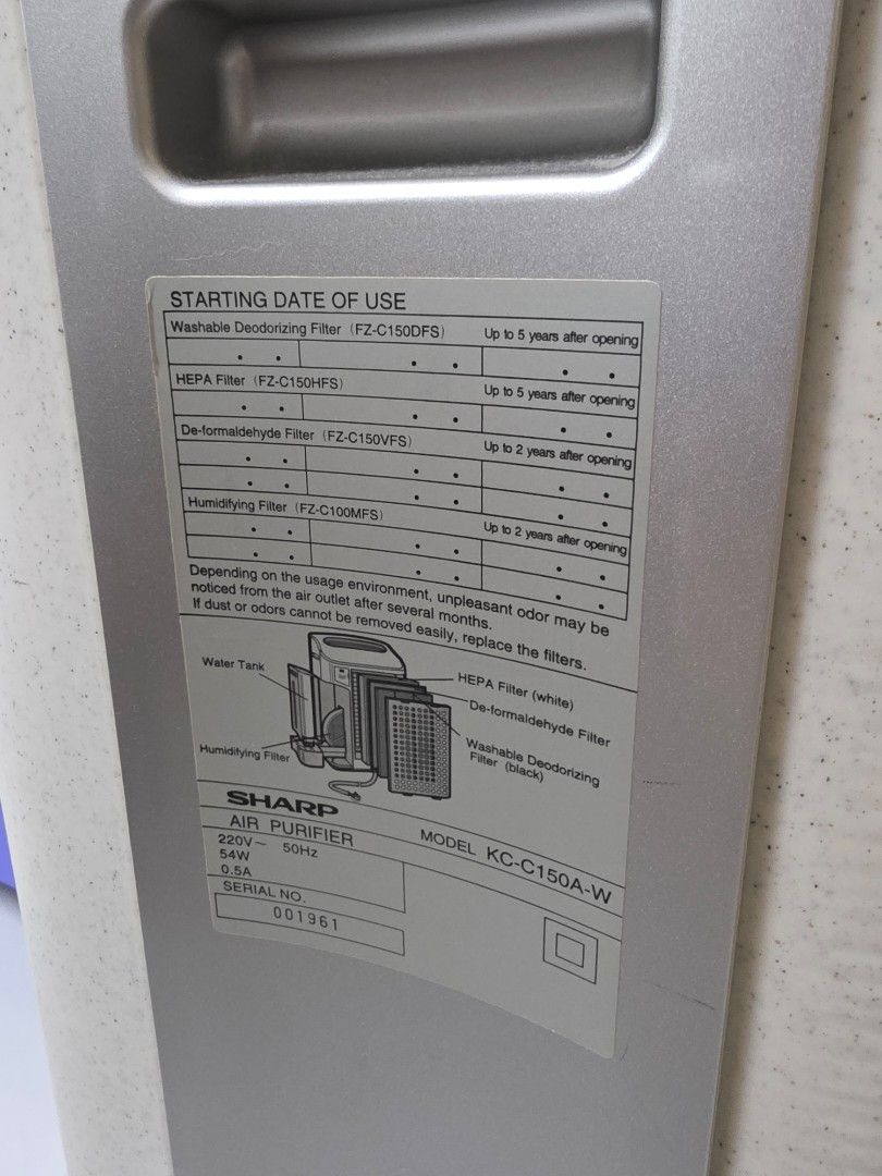 Sharp KC-C150A-W 空氣淨化器, 家庭電器, 空氣清新機及抽濕機 - Carousell