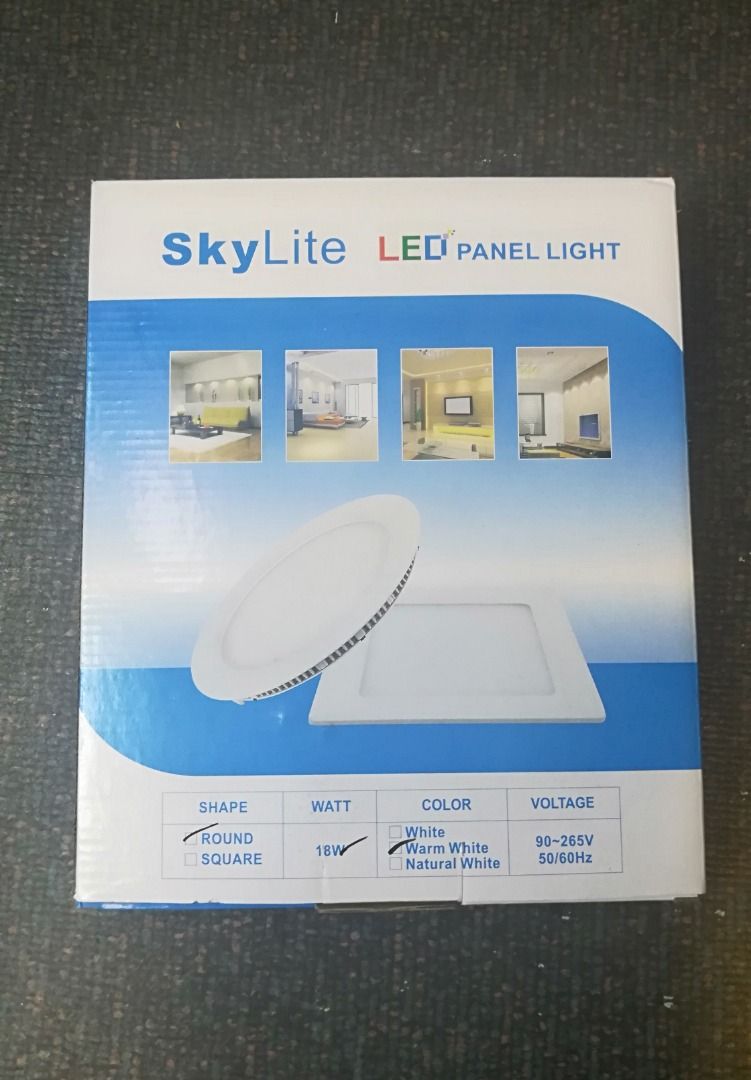 Skylite LED Panel Light 18 watts 23cm size (Category: Lighting) located in Manila. Submitted by townlites (Listing ID 1403447672, Image 1). Description: Color: Warm white Shape: Round, Square Size: 22cm Watts: 18W Voltage: 90~265V 50/60Hz High brightness High Cri Energy saving Elegant appearance Long working life Use good quality LED resistance light falling. Highly-efficient electronics ballast ensure to long lifespan using. More than 3 times en