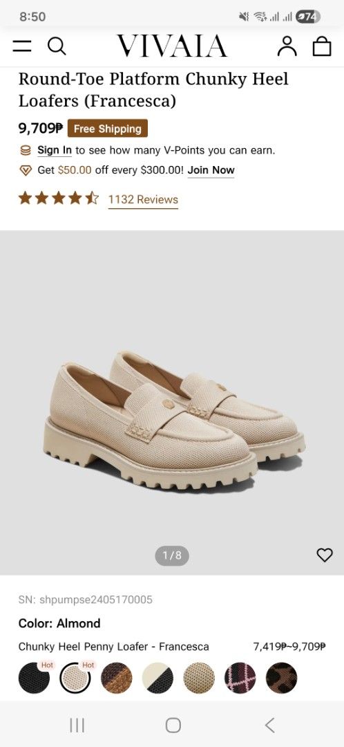 VIVAIA Round-Toe Platform Chunky Heel Loafers (Category: Loafers) located in Makati City. Submitted by nicgee (Listing ID 1403429702, Image 1). Description: - VIVAIA Francesca Platform Loafers - Color: Almond - Features a chunky heel - Round toe design - Penny loafer style - Free shipping! RFS: Used it twice but wrong size for me Really nice! .