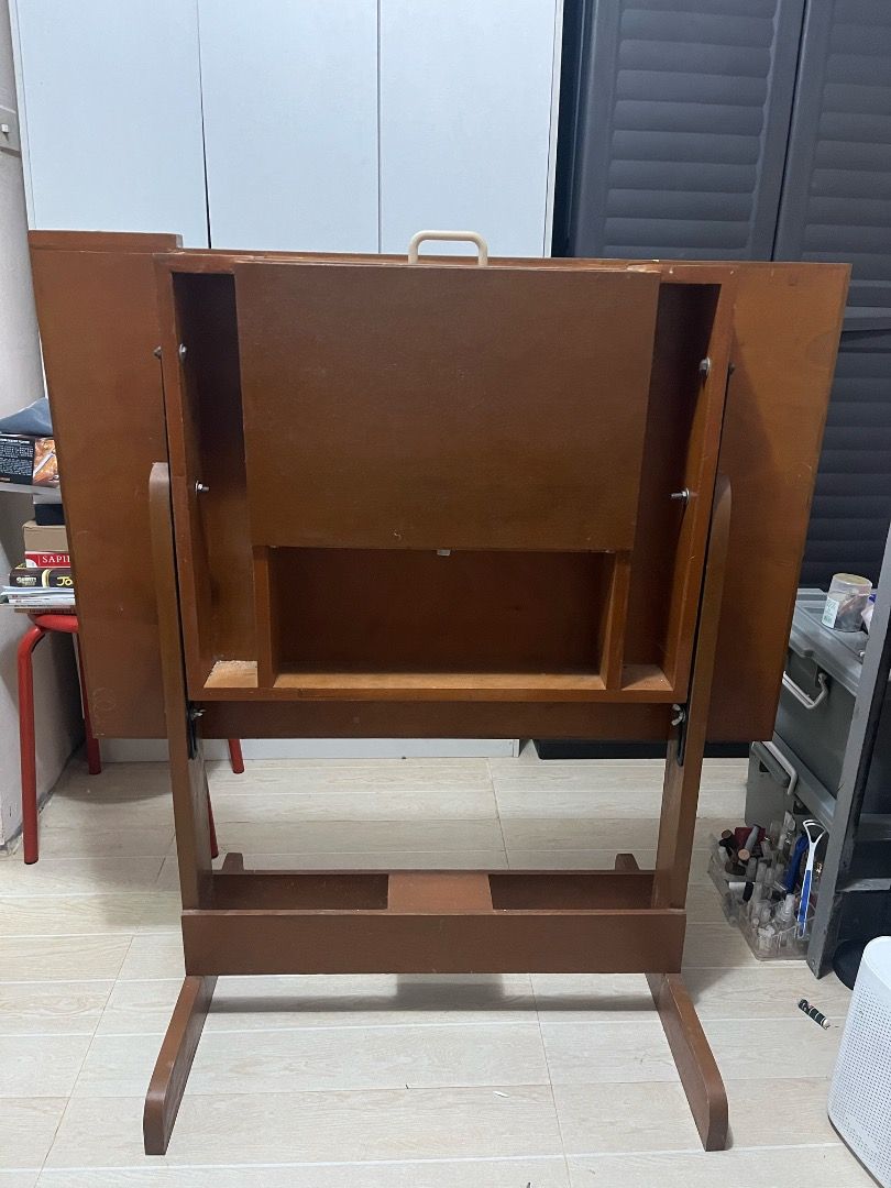 Wooden Drafting Drawing Table with Drawer (Category: Tables & Sets) located in Quezon City. Submitted by selcouthjay (Listing ID 1403427272, Image 3). Description: - Wooden drafting table - Adjustable angle - Spacious surface 2'x3' ft - Convenient storage drawer - Sturdy wooden frame - Ideal for artists and architects - Features a handle for easy movement - theres paint stains n light scratches.