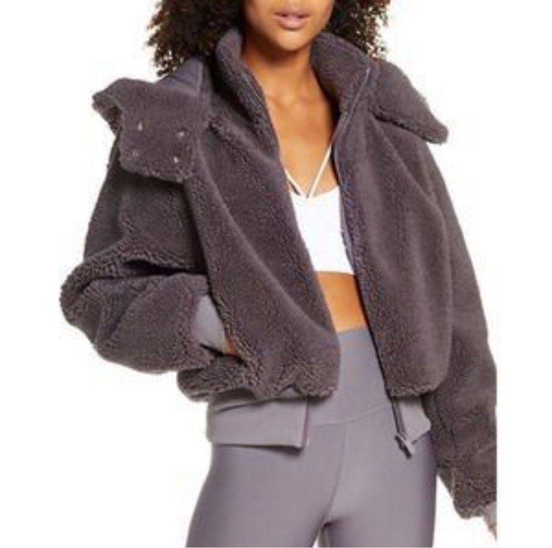 ALO Yoga Foxy Sherpa Faux Fur Jacket (Category: Coats, Jackets and Outerwear) located in Singapore. Submitted by glitterxponies (Listing ID 1403621073, Image 2). Description: Purple colour. No longer in stock. Only wore few times overseas. Hood is removable. Also selling in black but missing hood. .