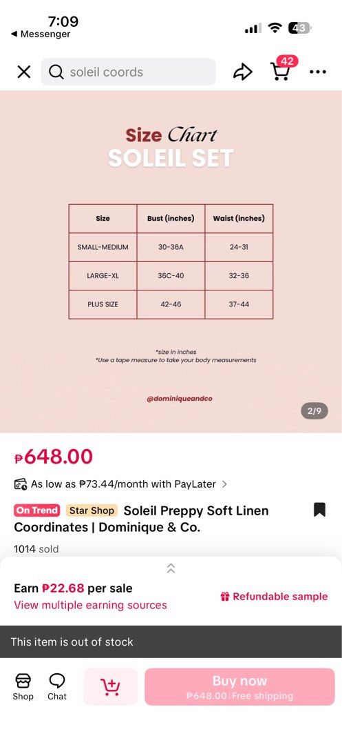 Dominique & Co Soleil Preppy Soft Linen Coordinates (Category: Sets or Coordinates) located in Caloocan City. Submitted by ililahihc (Listing ID 1403728067, Image 2). Description: Used once Plus size.