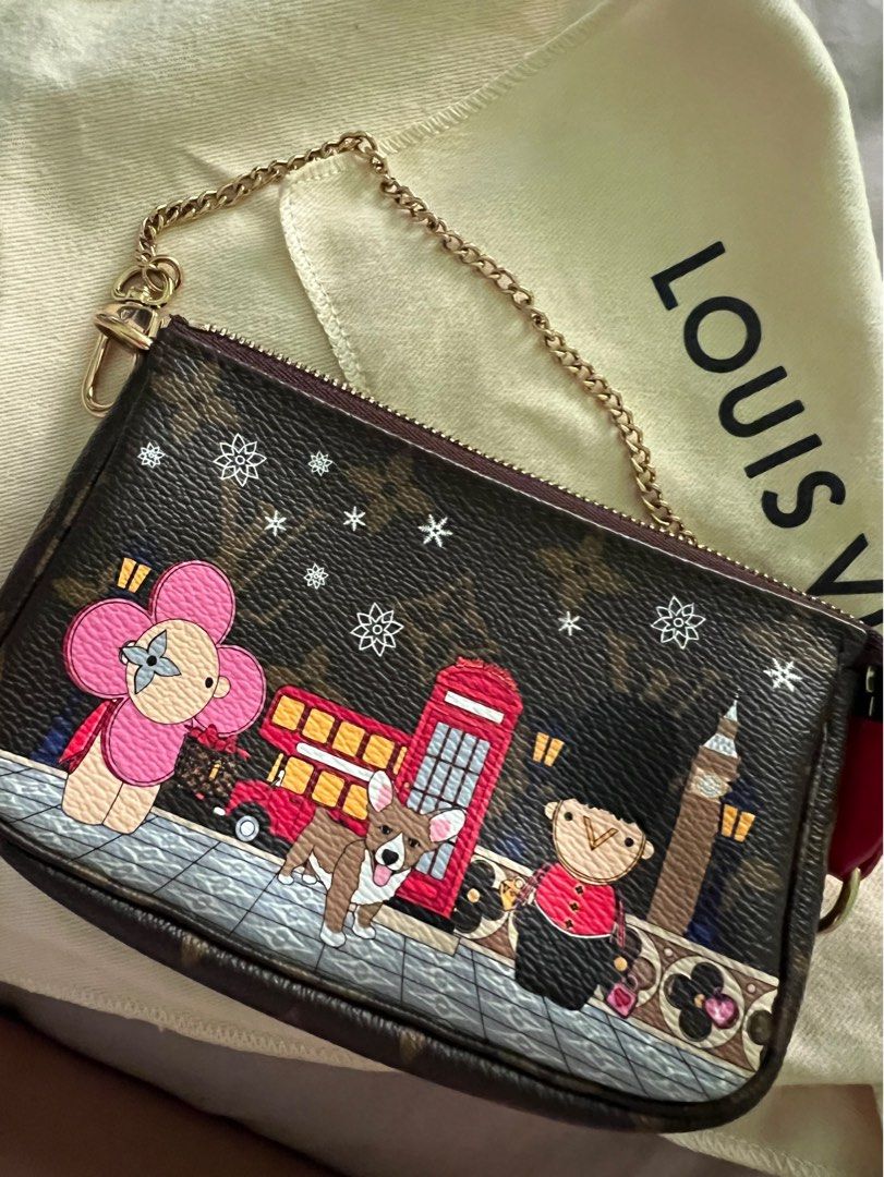 Louis Vuitton Mini Pochette Accessoires London (Category: Luxury Bags & Wallets) located in Manila. Submitted by lesly.lising (Listing ID 1403642965, Image 1). Description: 15.5 x 10.5 x 4 cm (Length x Height x Width) Monogram / Candy Red Coated canvas Cowhide-leather trim Textile lining Gold-toned hardware metallic zip closure Chain with hook Chain: Not removable Chain Drop: 15.0 cm Made in France.