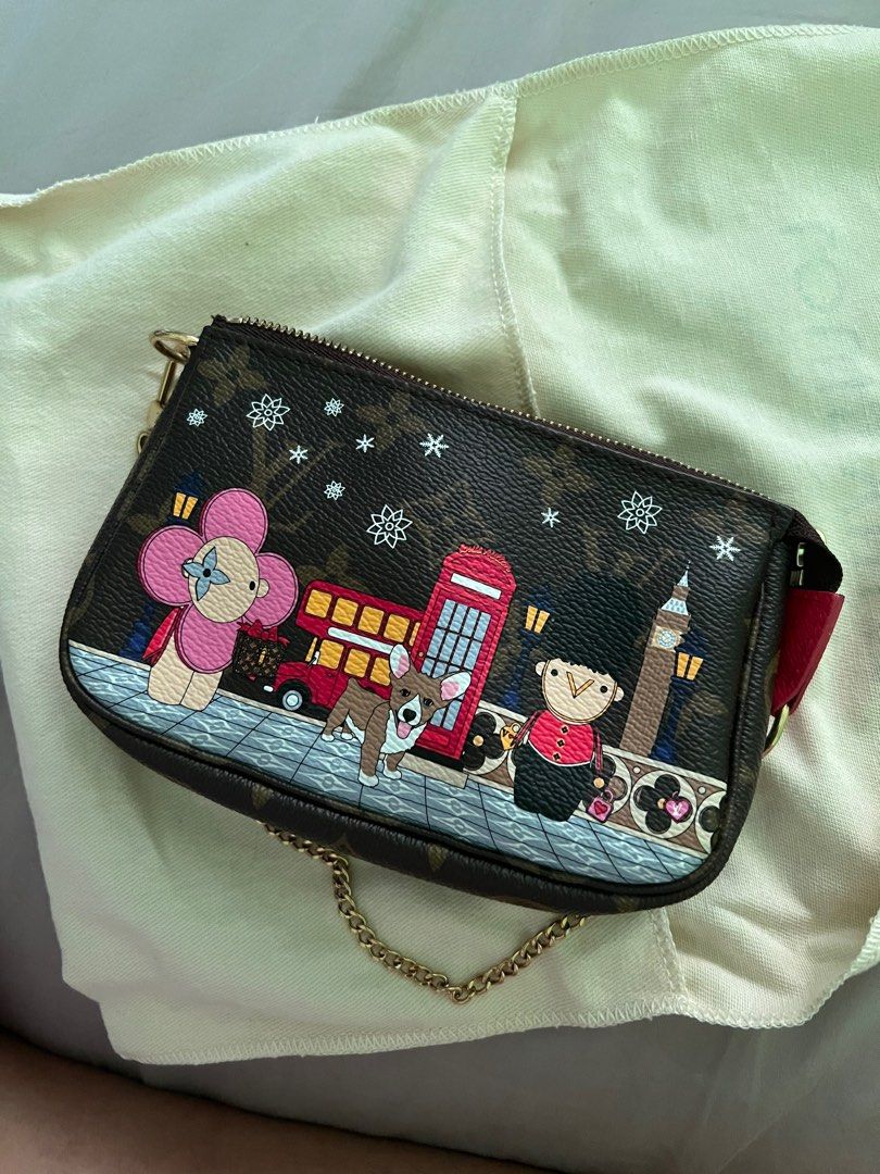 Louis Vuitton Mini Pochette Accessoires London (Category: Luxury Bags & Wallets) located in Manila. Submitted by lesly.lising (Listing ID 1403642965, Image 2). Description: 15.5 x 10.5 x 4 cm (Length x Height x Width) Monogram / Candy Red Coated canvas Cowhide-leather trim Textile lining Gold-toned hardware metallic zip closure Chain with hook Chain: Not removable Chain Drop: 15.0 cm Made in France.