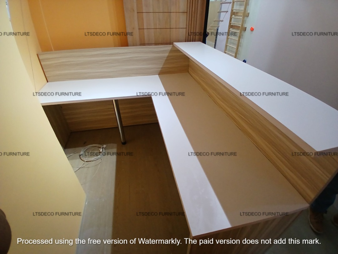 L-shape counter table desk office partitions, Furniture & Home Living ...