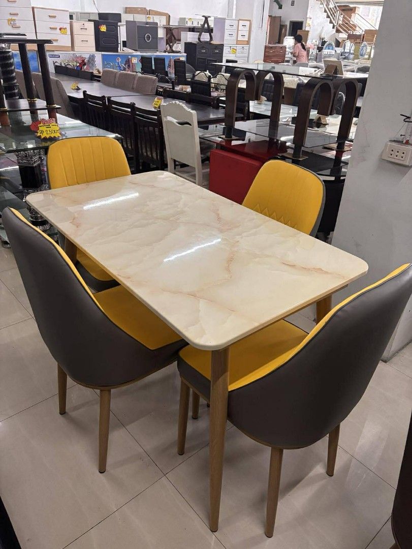 Marble Top Dining Table (Category: Tables & Sets) located in Makati City. Submitted by gineth24 (Listing ID 1403736463, Image 1). Description: Marble Top Dining Table Set 4 Seaters 120x70cm +Sf, may vary per location Pm for inquiries.