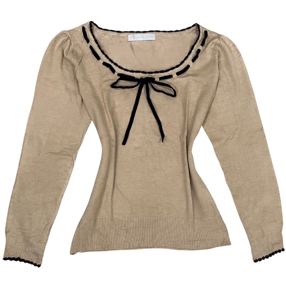 Pointelle Soft Knit Puffy Top Scallop Velvet Ribbon Coquette Top | krem ...