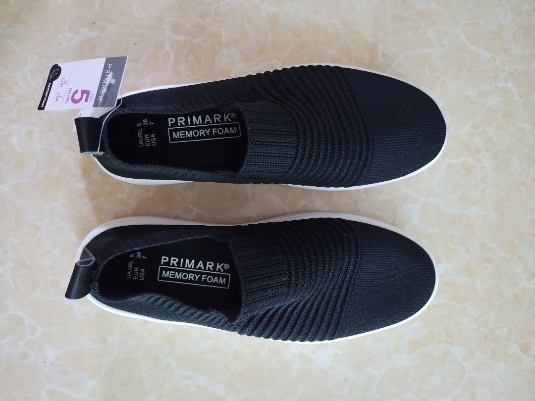 Primark Black Slip-on Sneakers Size 38 (Category: Sneakers) located in Makati City. Submitted by chamarket.2022 (Listing ID 1403658142, Image 2). Description: - Primark slip-on sneakers - Black with white soles - Size: EUR 38, UK 5, US 7 - Memory foam insole - Textured soles for grip - Includes original tags.