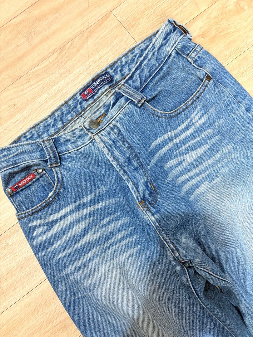 Y2k Vintage Hard Denim Jeans (Category: Jeans) located in Manila. Submitted by d3clutterwithabg (Listing ID 1403624782, Image 1). Description: -W27-28- L42 - Light wash - Straight leg fit - Unique back pocket design - Small logo detail on front pockets - Button and zipper closure - Denim fabric.