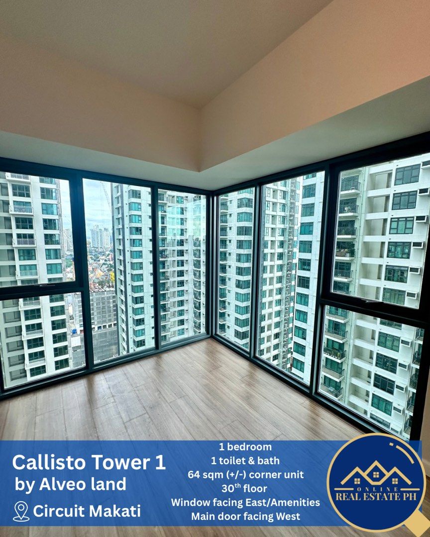 1 bedroom corner unit in Circuit Makati (Category: Apartments & Condos) located in Makati City. Submitted by onlinerealestateph (Listing ID 1403910107, Image 2). Description: For sale: 1 bedroom unit Callisto Tower 1 At Circuit Makati Details: 1 bedroom 1 toilet & bath 64 sqm (+/-) 30th floor Utility / laundry area Ready for occupancy Foreigner owned Clean title and ready to transfer Orientation: Window and balcony facing East/Amenities Main door