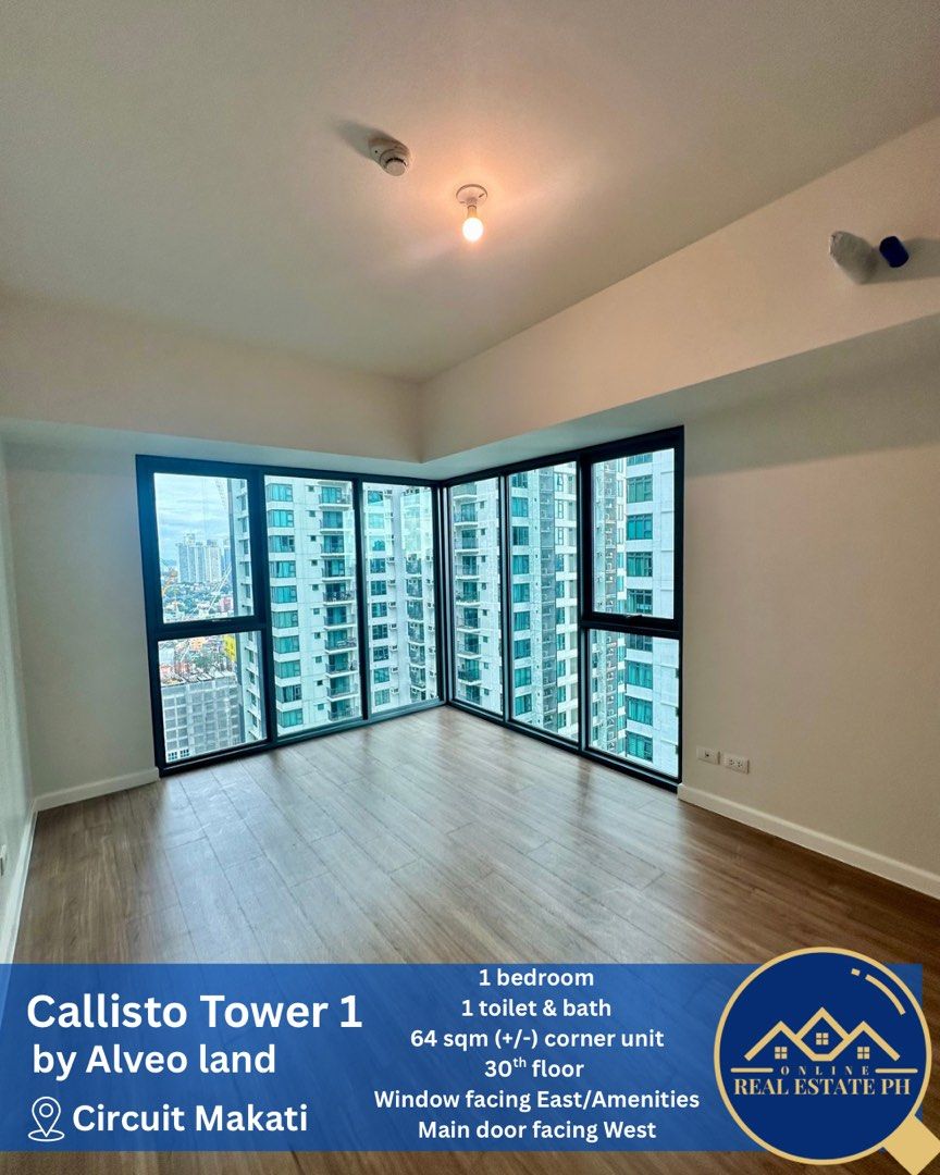 1 bedroom corner unit in Circuit Makati (Category: Apartments & Condos) located in Makati City. Submitted by onlinerealestateph (Listing ID 1403910107, Image 1). Description: For sale: 1 bedroom unit Callisto Tower 1 At Circuit Makati Details: 1 bedroom 1 toilet & bath 64 sqm (+/-) 30th floor Utility / laundry area Ready for occupancy Foreigner owned Clean title and ready to transfer Orientation: Window and balcony facing East/Amenities Main door