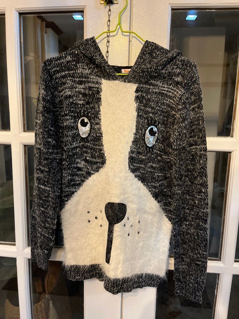Bluezoo Cute Dog Face Hoodie (Category: Babies & Kids Fashion) located in Taguig. Submitted by vanillastore_ (Listing ID 1403828917, Image 1). Description: - Bluezoo hoodie - Features a fun dog face design - Black and white color scheme - Made of knitted material - Size: Fits ages 13-14 - Perfect for cooler days - Hooded design - Super cute!.