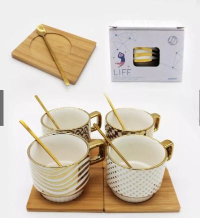 Ceramic Coffee Cup Set with Spoon & Wooden Tray (Category: Coffee & Tea Tableware) located in Paranaque City. Submitted by pilipinashop (Listing ID 1403873818, Image 1). Description: brand new warehouse sale!!! 220 each 220 each 220 each original price: 280.