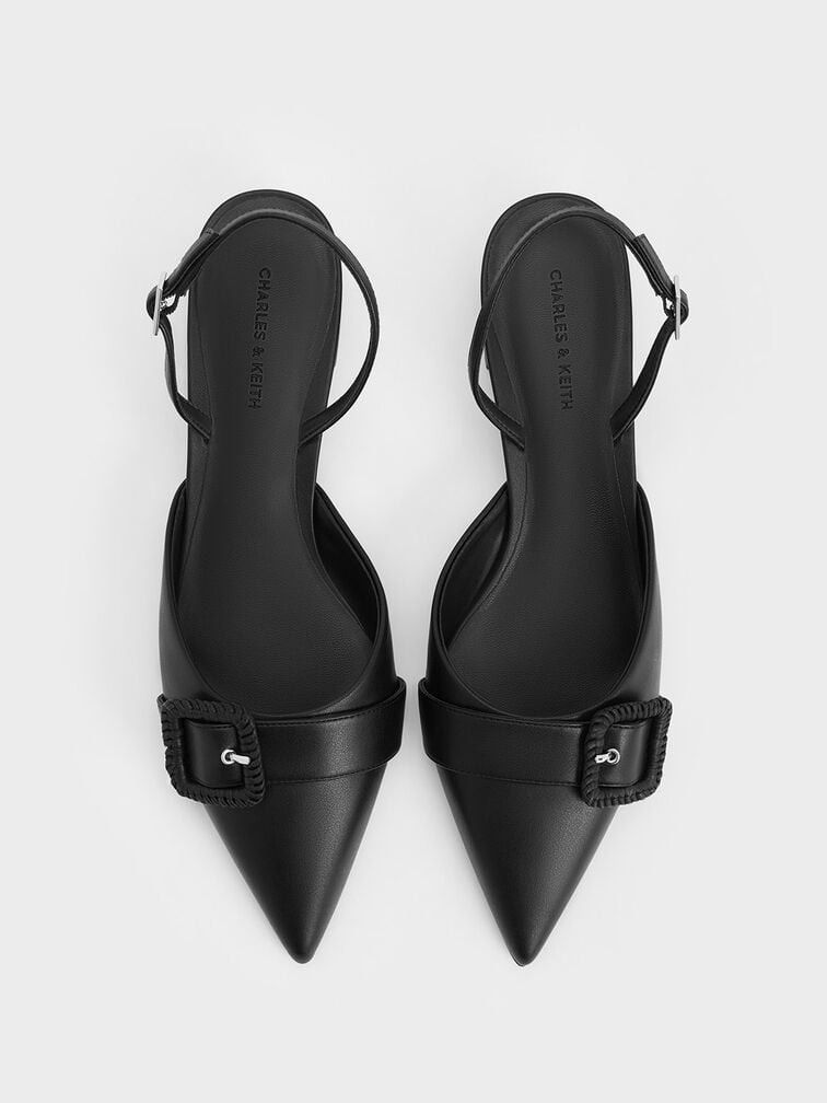 Charles & Keith Kitten Heels (Category: Flats & Sandals) located in Quezon City. Submitted by declutterhouse (Listing ID 1403911191, Image 1). Description: - Charles & Keith black pointed sandals - Size 37 - Buckle detail and ankle strap - Black color - Signs of wear on soles - Authentic - Would rather keep than lowball as it's a fave - Super comfy to wear as in to malls everywhere they feel like flats ! - Well used but good condition. No issue..