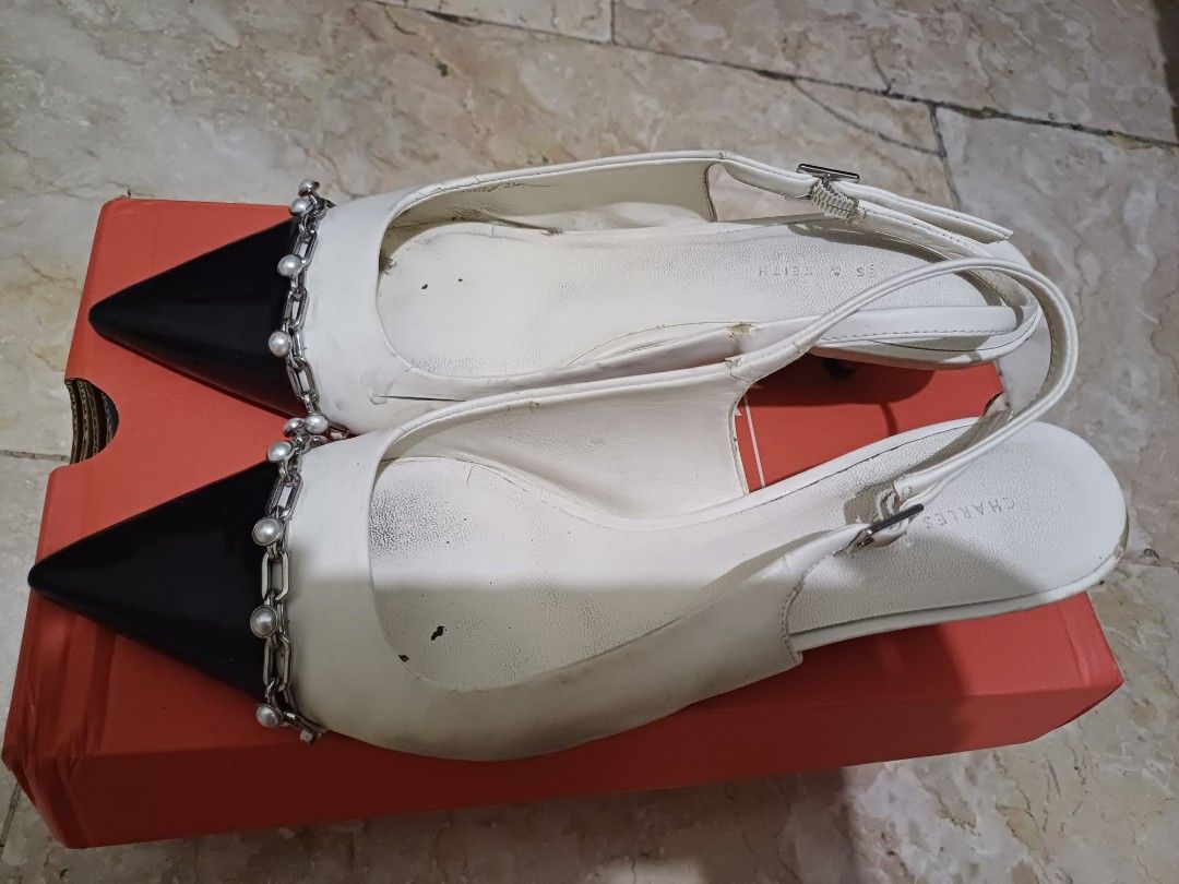 Charles & Keith Slingback Heels (Category: Heels) located in Quezon City. Submitted by declutterhouse (Listing ID 1403912087, Image 2). Description: Manage expectations. Well used. Pwedeng punasan / shoe repair. when worn pic recently included.