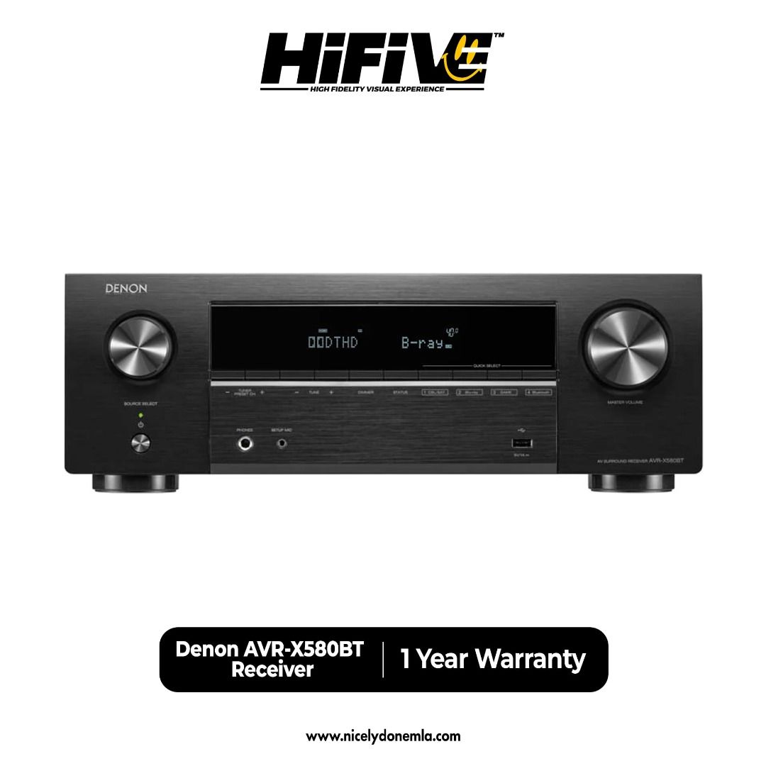 DENON AVR-X580BT (Category: Soundbars, Speakers & Amplifiers) located in Quezon City. Submitted by hifivebynicelydone (Listing ID 1403863566, Image 1). Description: 🎬 Step into the next level of home entertainment with the Denon AVR-X580BT 🔊 Whether you’re watching blockbuster movies, gaming with friends, or enjoying your favourite music, the AVR-X580BT gives you the power and flexibility to deliver big performance—even in smaller rooms. With d