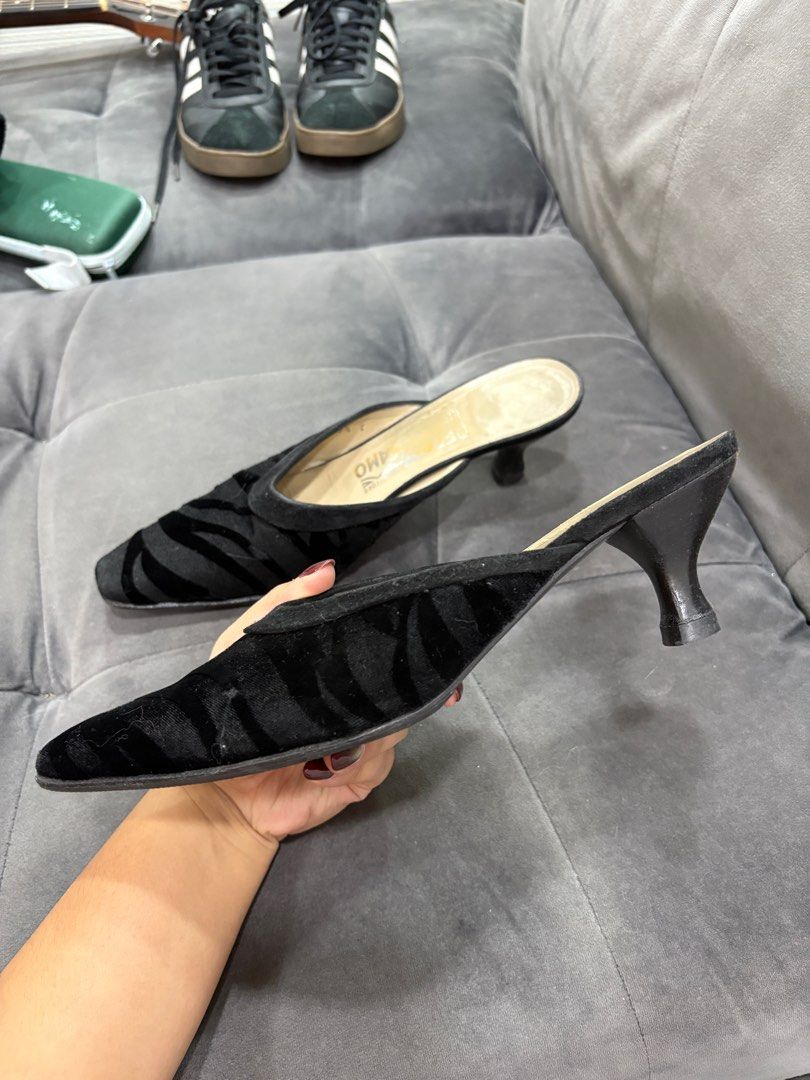 Ferragamo Suede Mules with Kitten Heels (Category: Sneakers & Footwear) located in Quezon City. Submitted by daniclutter (Listing ID 1403844810, Image 3). Description: Original Salvatorre Ferragamo Bought in Japan Negotiable price! Suede Mule with Squared Pointed Toe style, newly resoled RFS: dont get to wear it :(.