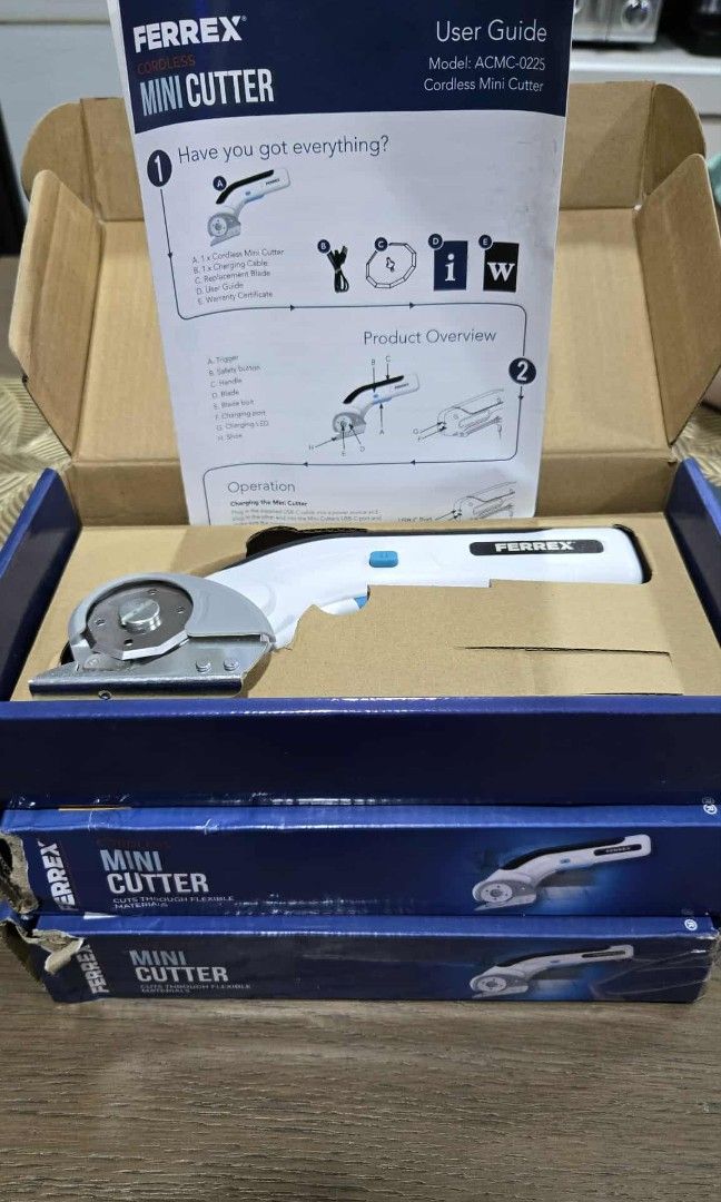 FERREX MINI CUTTER (Category: Construction Tools & Equipment) located in Bulacan. Submitted by iamvanillapeach (Listing ID 1403809096, Image 2). Description: Ferrex Cordless Mini Cutter (Cuts through Flexible materials(Paper,card, Vinyl,felt,quilting,leather. -rechargable -max cutting depth:5mm New/mall pullout/good working condition.