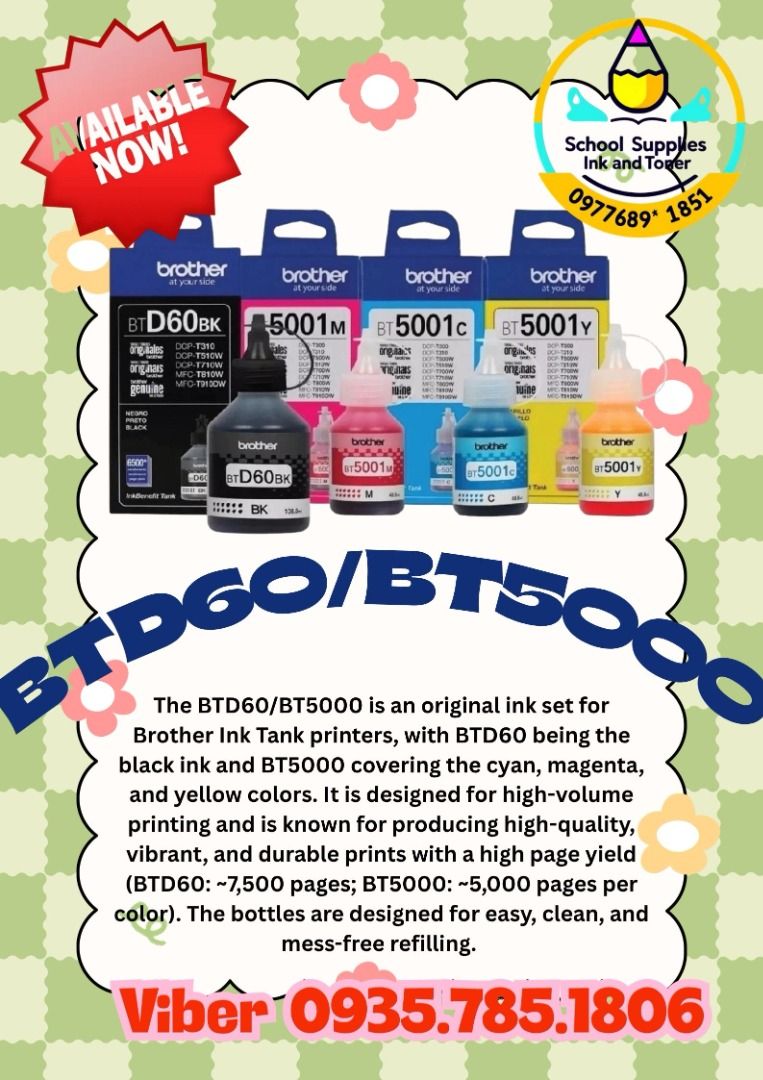 FOR SALE ONHAND! Brother ink D60BK BT6000BK BT5000 BLACK CYAN YELLOW ...