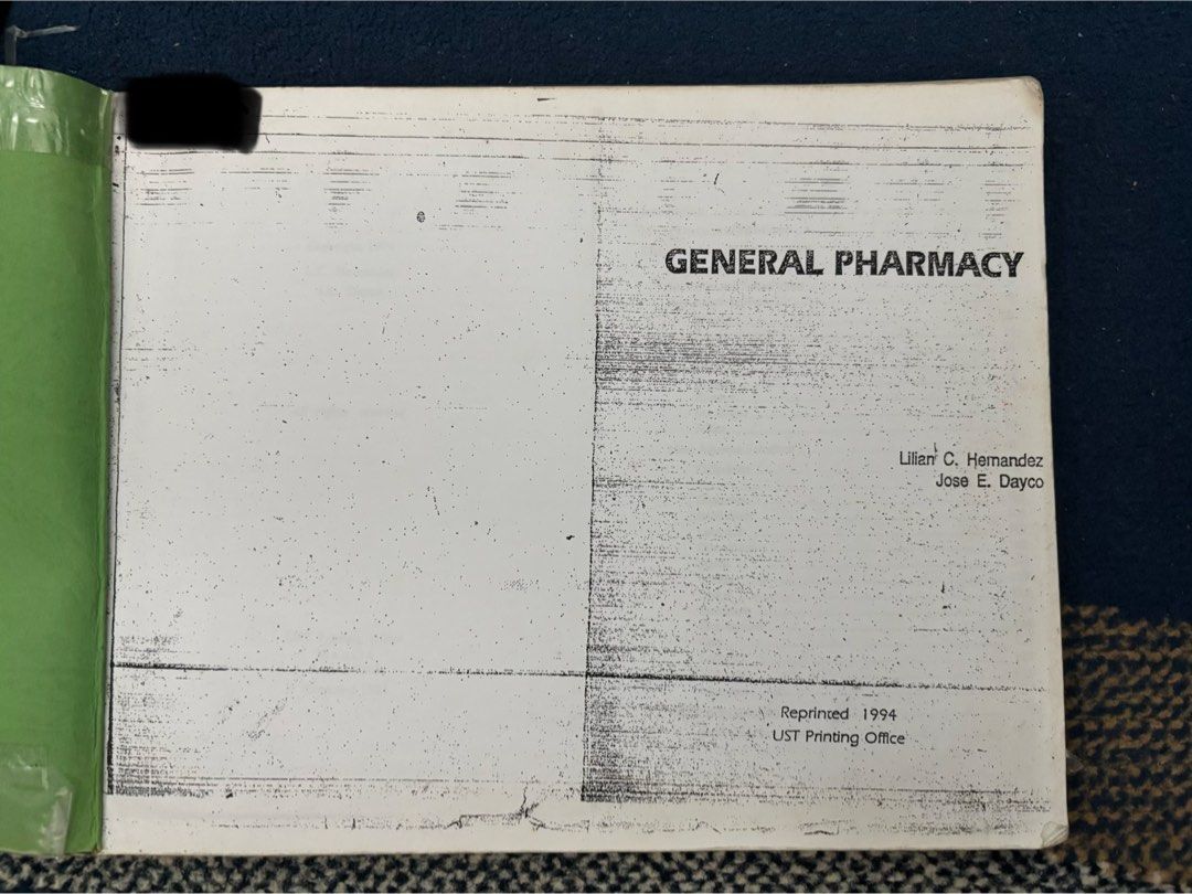 General Pharmacy Textbook (Category: Textbooks) located in Balanga. Submitted by karbor (Listing ID 1403909289, Image 2). Description: - General Pharmacy by Hernandez and Dayco - Book-bound photocopy print only - With plastic cover 📍Meetup locations: Doña Francisca Subdivision, SM City Bataan (Bataan) 📦 Shipping available thru LBC or JRS.