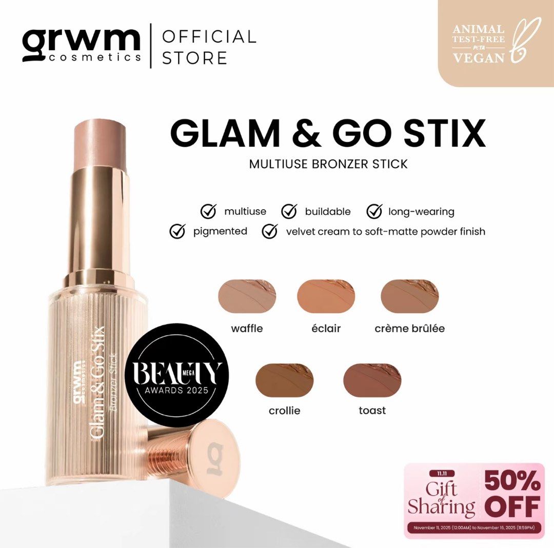 GRWM Cosmetics Glam & Go Stix Bronzer (Category: Makeup) located in Manila. Submitted by saloeraskie (Listing ID 1403923684, Image 1). Description: shade: waffle swatched only for 3x dm for actual pic:).
