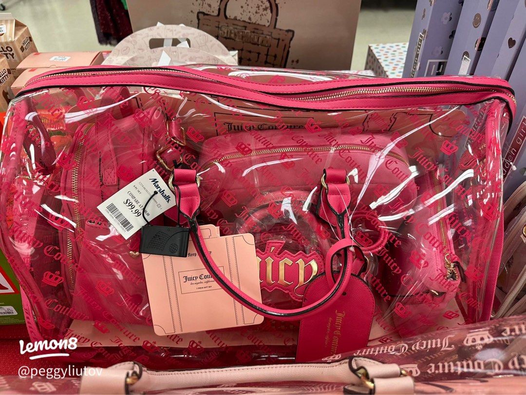 Juicy Couture clear weekender 7 piece gift set (Category: Purses & Pouches) located in Quezon City. Submitted by angelqt (Listing ID 1403976225, Image 1). Description: MOP: BPI or Gcash I DO NOT ALLOW PABILI SERVICE. Payment first only. Any doubts about my legitimacy, you may check my reviews. Vibrant hot-pink Juicy Couture 7-piece travel gift set, featuring: Clear logo-print weekender bag (zip top) Mini satchel/camera-style crossbody Backpack-st